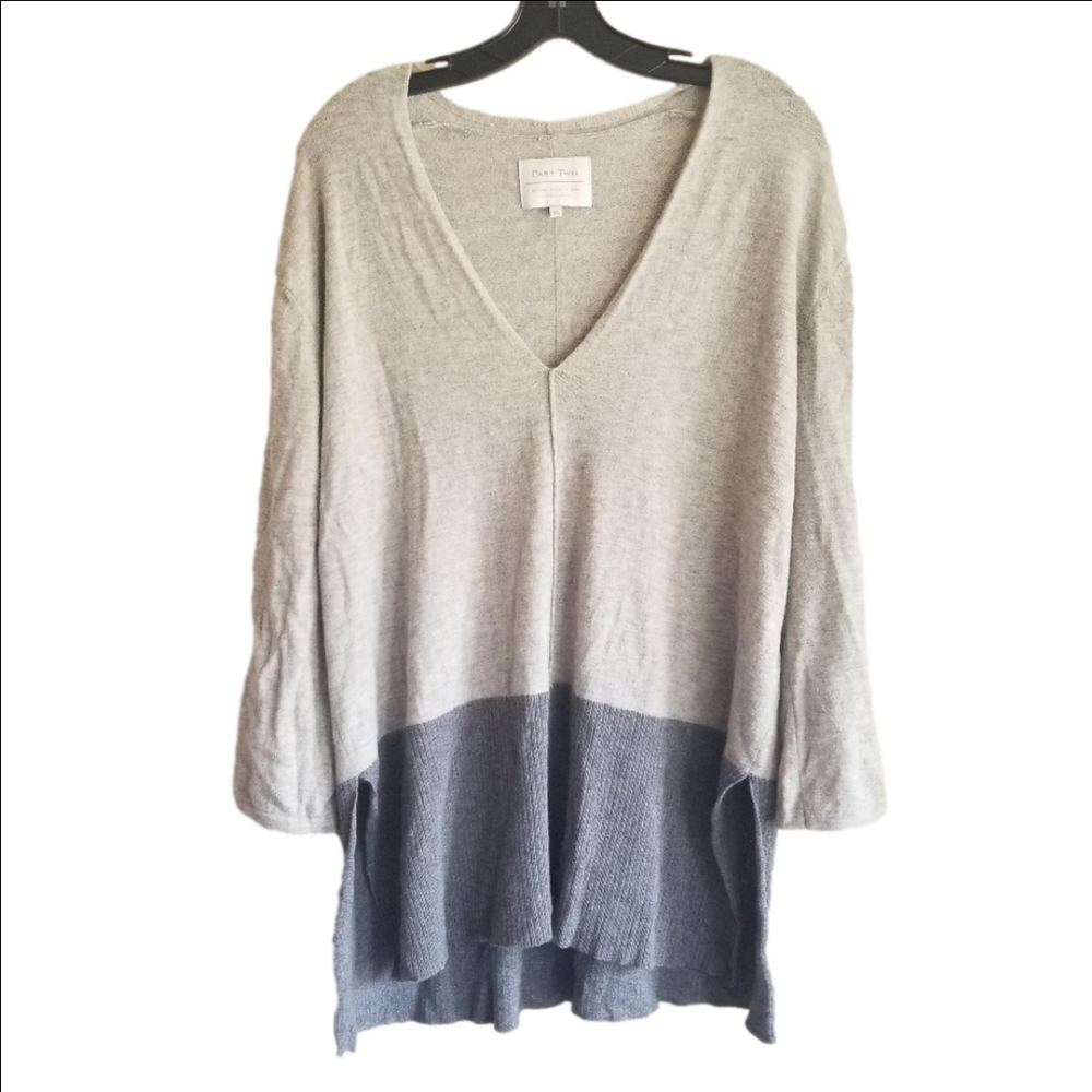 Part Two Madeline Grey 2 Tone Oversized Lagenlook V Neck Sweater Pure Merino XS